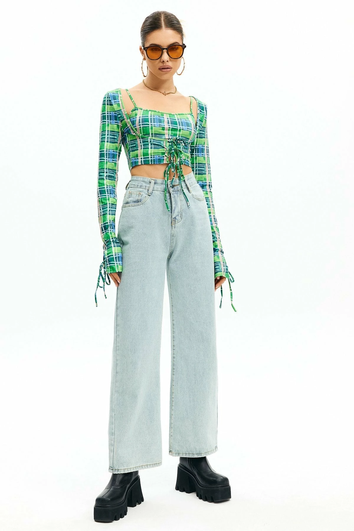Solado Check Print Tie Front Crop Top 6 Solado Check Print Tie Front Crop Top - Image 4