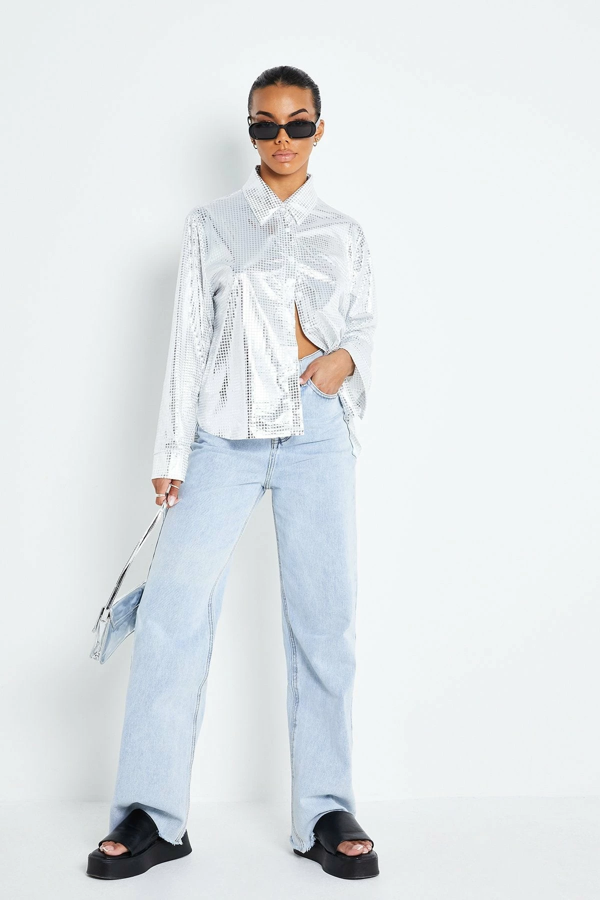 Solado Lapel Neck Button Front Sheen Long Sleeve Blouse 7 Solado Lapel Neck Button Front Sheen Long Sleeve Blouse - Image 5