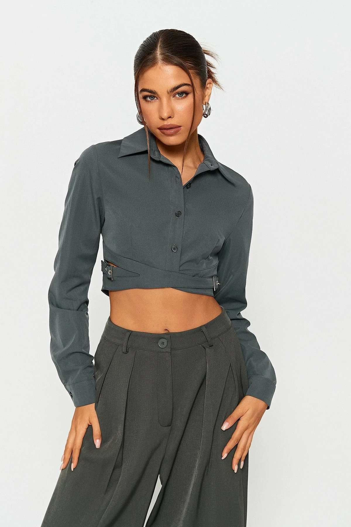 SOLADO Buckled Decor Cinched Waist Long Sleeve Shirt 4 SOLADO Buckled Decor Cinched Waist Long Sleeve Shirt - Image 2