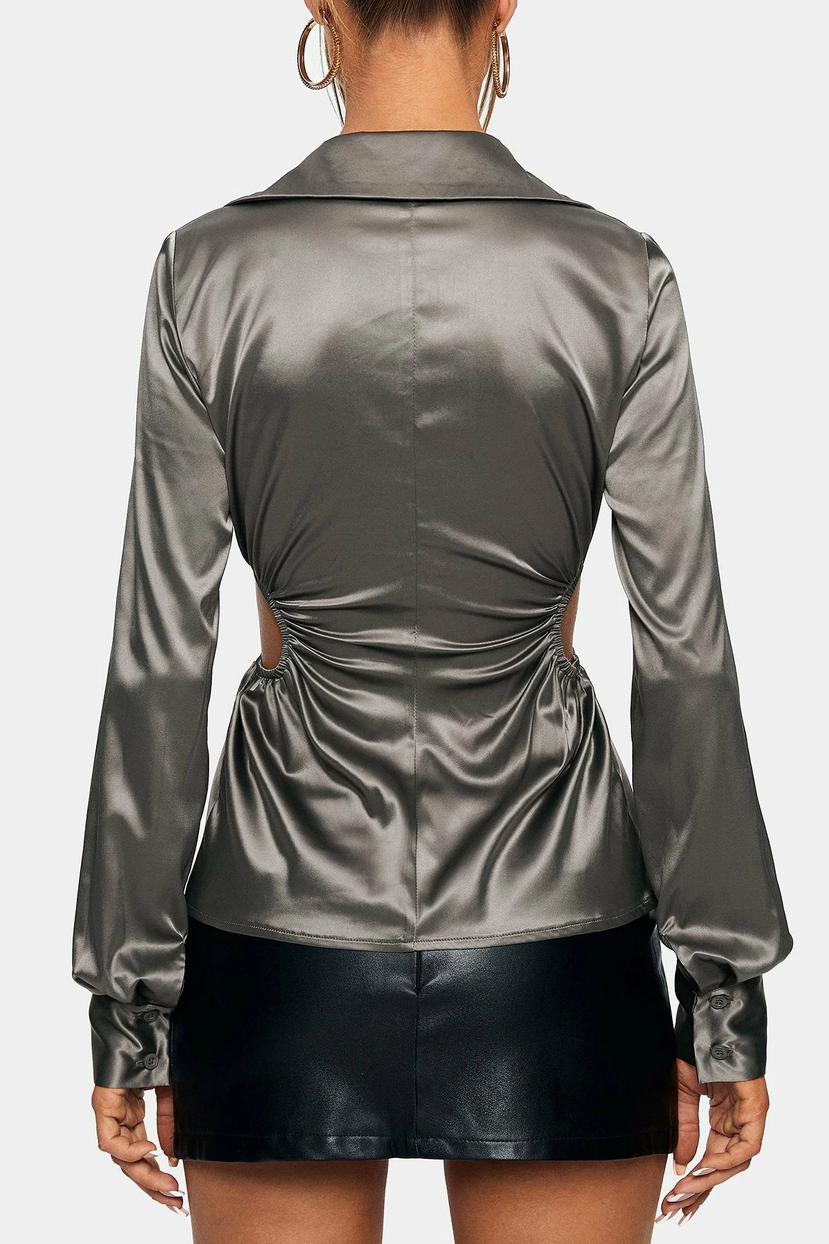 SOLADO Satin Cut Out Cinched Waist Long Sleeve Blouse 9 SOLADO Satin Cut Out Cinched Waist Long Sleeve Blouse - Image 7