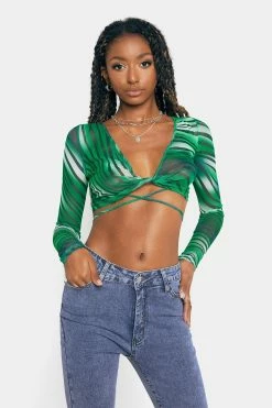 SOLADO Striped Print Twist Front Long Sleeve Top