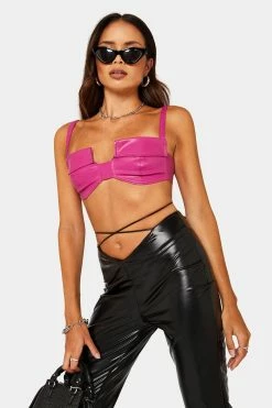 Alternative view of SOLADO PU Leather Zip Backless Bow Design Crop Top