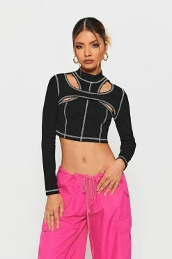 SOLADO 2 In 1 Top-stitching Cut Out Long Sleeve Top