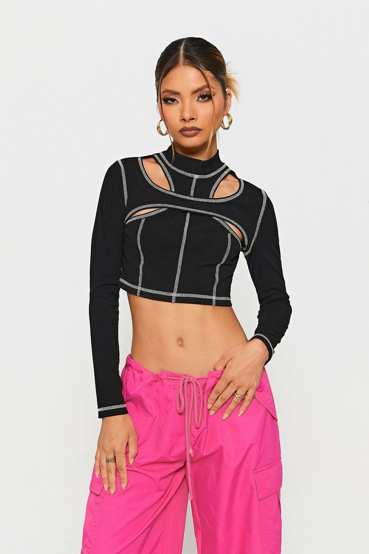SOLADO 2 In 1 Top-stitching Cut Out Long Sleeve Top 3 SOLADO 2 In 1 Top-stitching Cut Out Long Sleeve Top