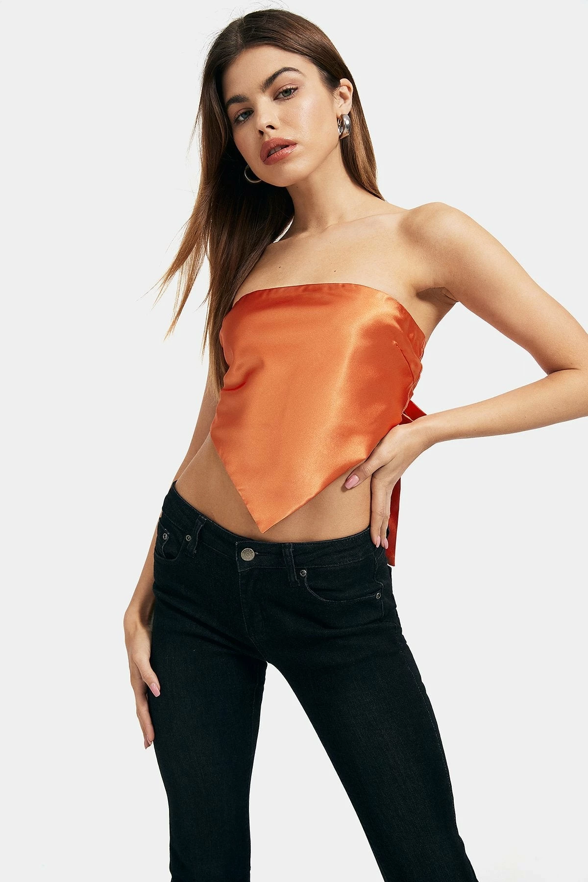 Solado Satin Tie Back Hanky Hem Tube Backless Crop Top 7 Solado Satin Tie Back Hanky Hem Tube Backless Crop Top - Image 5