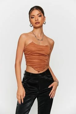 Alternative view of SOLADO Curved Hem Ruched Zipper Back Tube Crop Top