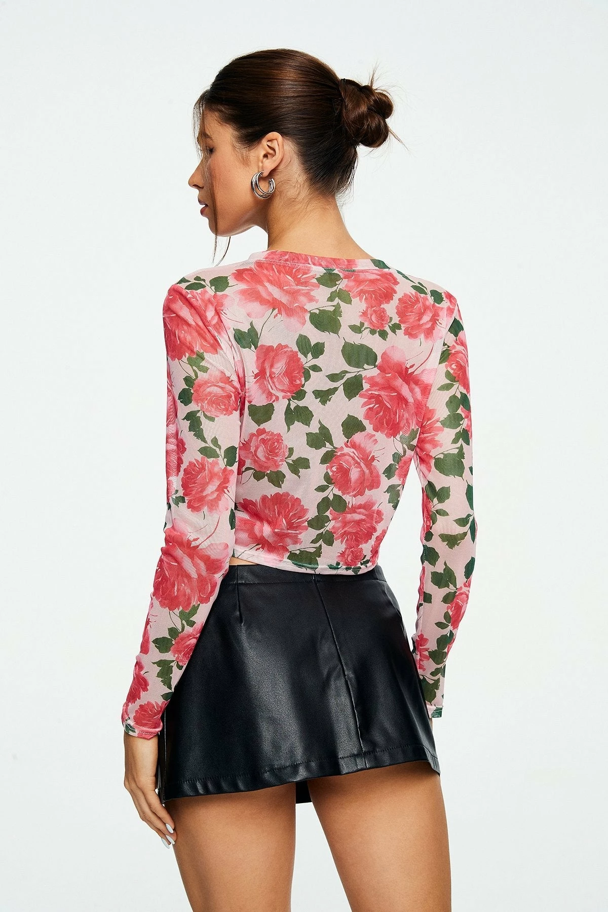 Solado Flower Print Mesh Long Sleeve Crop Top 5 Solado Flower Print Mesh Long Sleeve Crop Top - Image 3