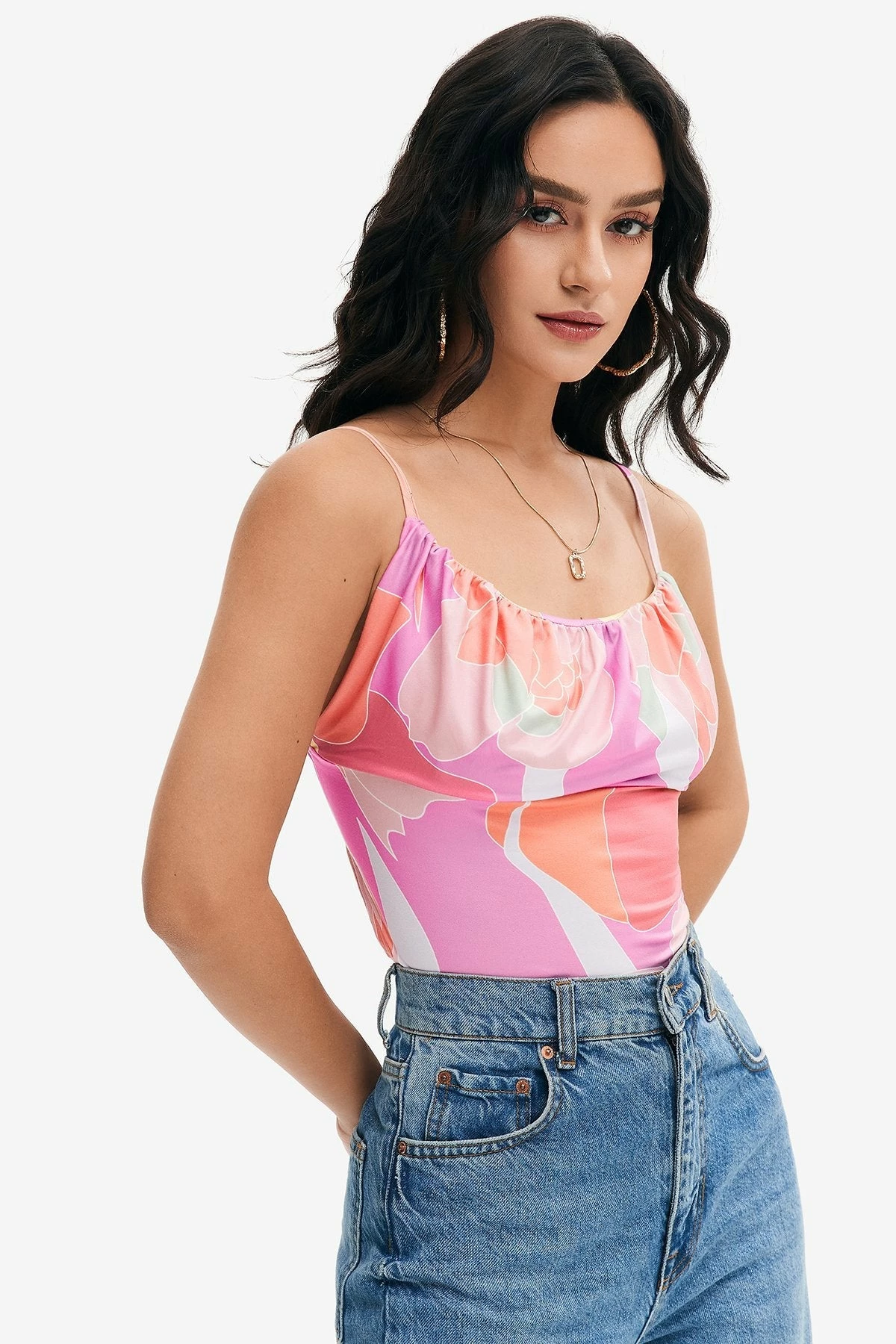 Solado Floral Print Ruched Backless Cami Crop Top 3 Solado Floral Print Ruched Backless Cami Crop Top