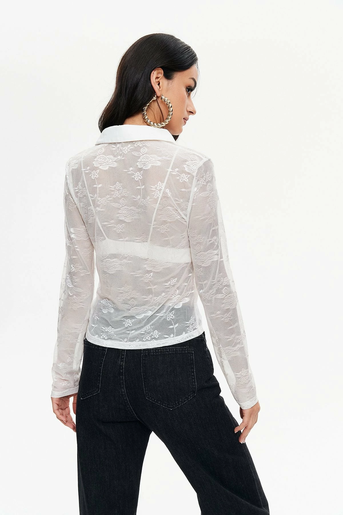 Solado Lace Mesh Lace Up Long Sleeve Top Without Cami Top 4 Solado Lace Mesh Lace Up Long Sleeve Top Without Cami Top - Image 2