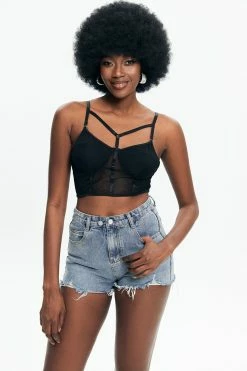 Solado Mesh Splicing Cut Out Cami Crop Top