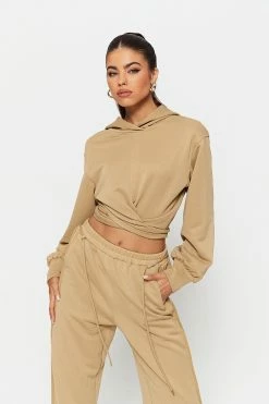 SOLADO Wrap Hem Tie Back Long Sleeve Hoodie