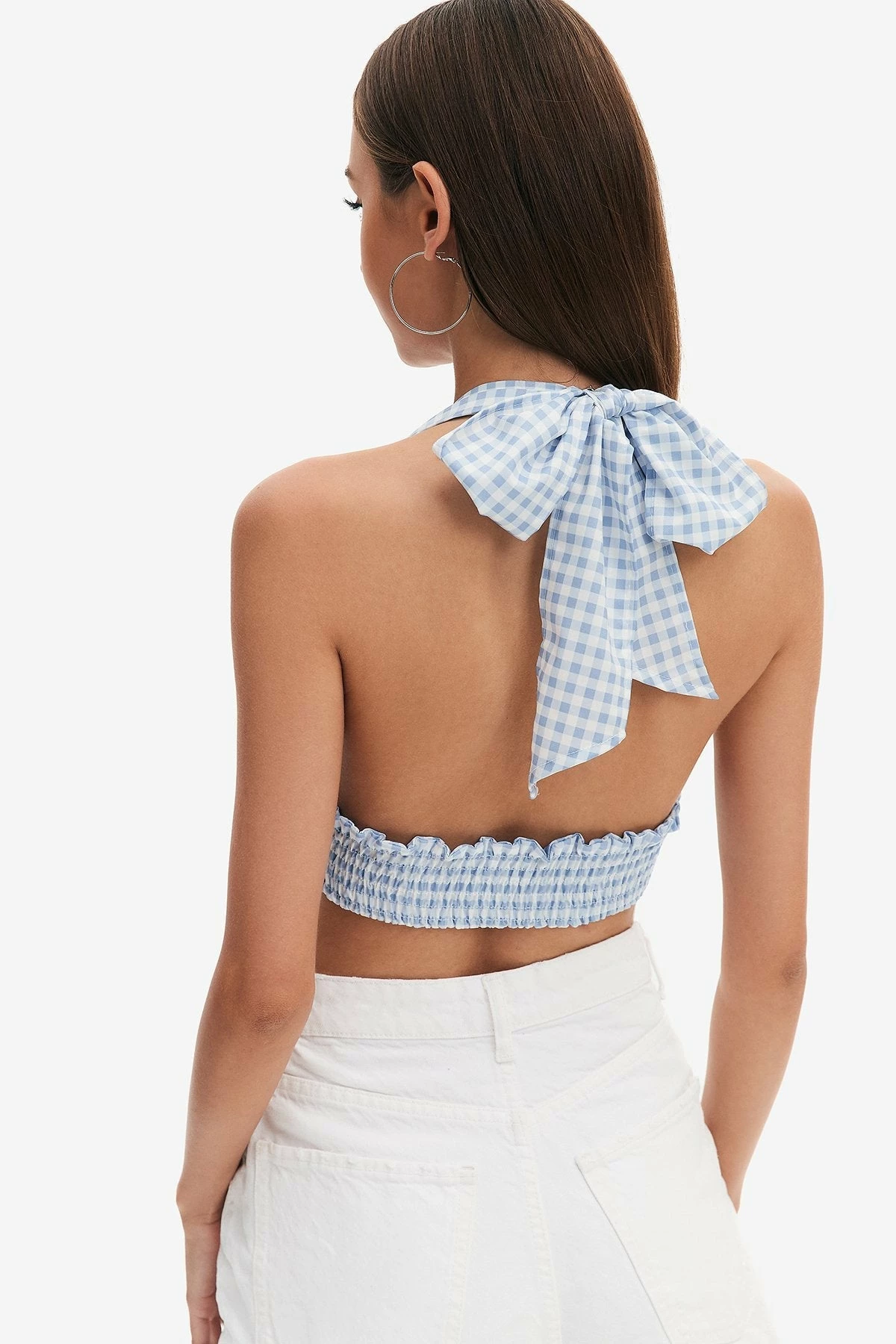 Solado Check Print Halter Neck Backless Crop Top 4 Solado Check Print Halter Neck Backless Crop Top - Image 2