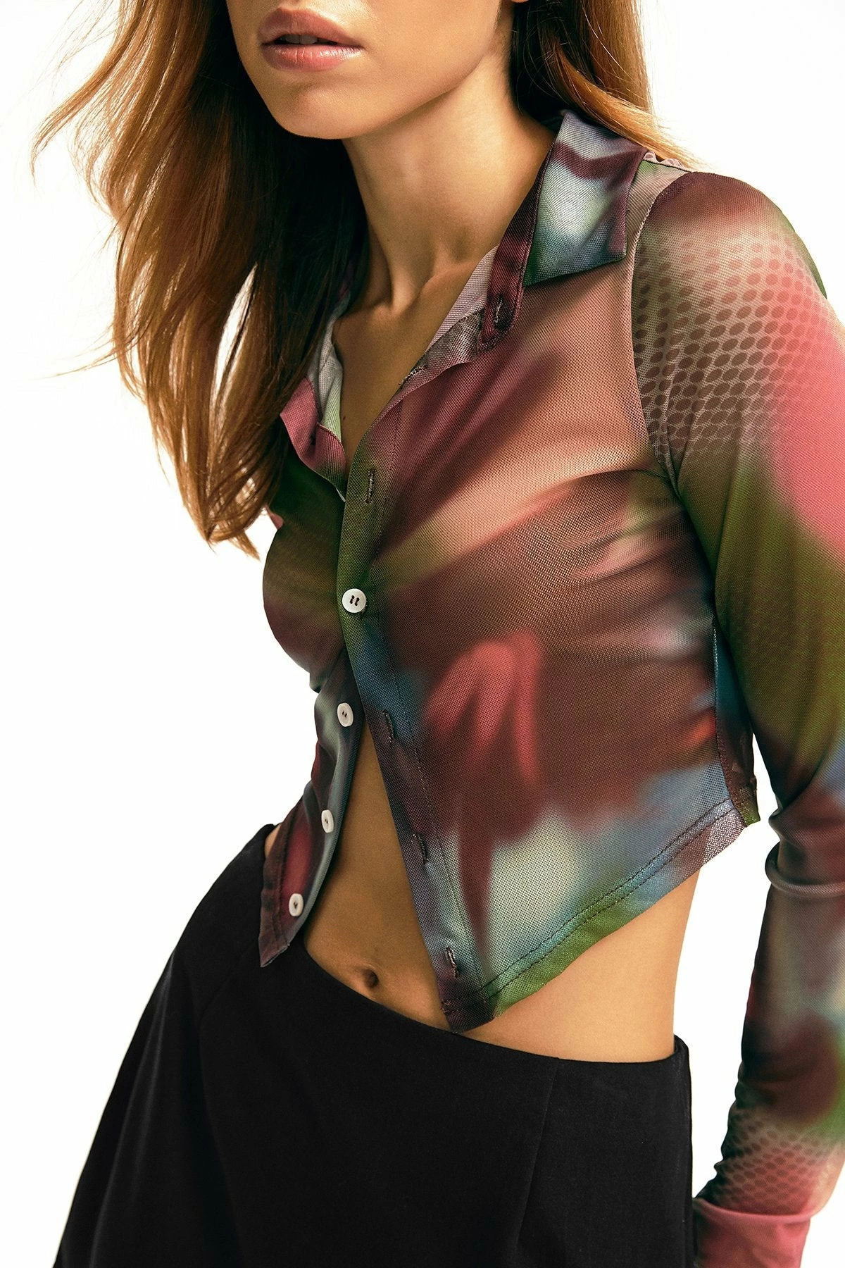 SOLADO Lapel Neck Abstract Print Long Sleeve Crop Top 7 SOLADO Lapel Neck Abstract Print Long Sleeve Crop Top - Image 5