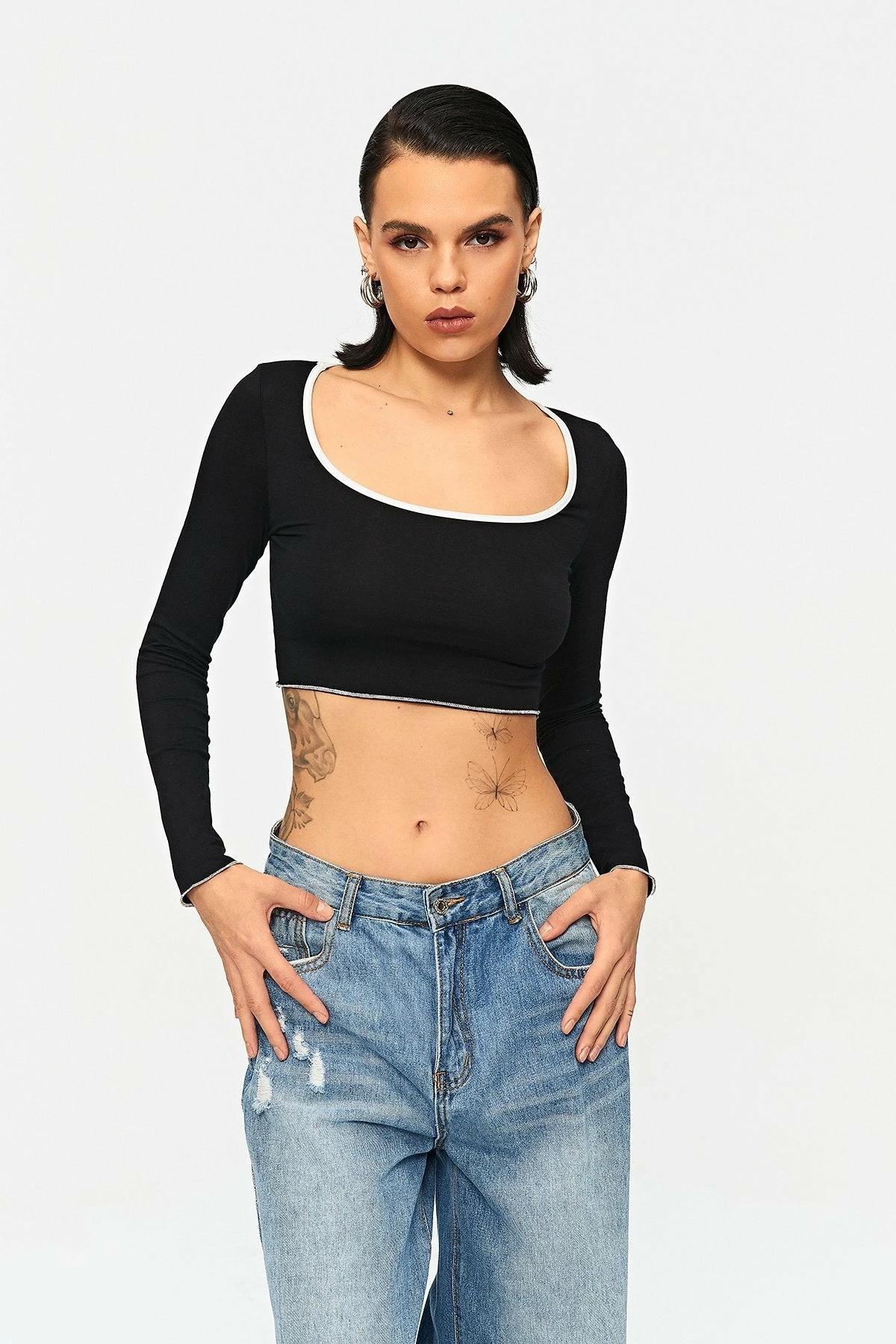 Solado U Neck Colorblock Trim Lettuce Trim Long Sleeve Top 4 Solado U Neck Colorblock Trim Lettuce Trim Long Sleeve Top - Image 2