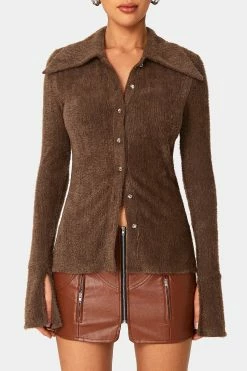 SOLADO Lapel Neck Split Cuff Fluffy Long Sleeve Top -SOLADO Shop jpeg dd950bf0 d0a2 4022 9962 31f3c969e66f 1800x1800