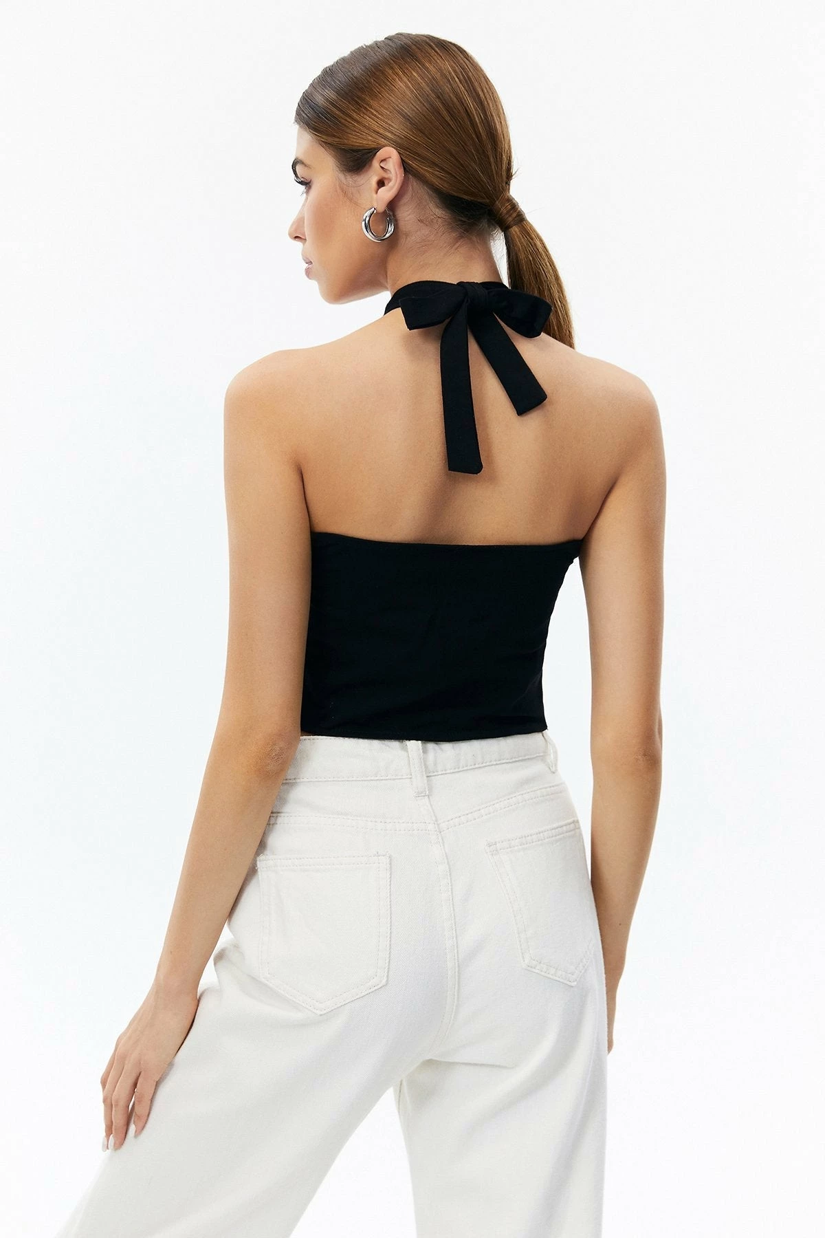 Solado Solid Halter Neck Metallic Buckle Crop Top 4 Solado Solid Halter Neck Metallic Buckle Crop Top - Image 2