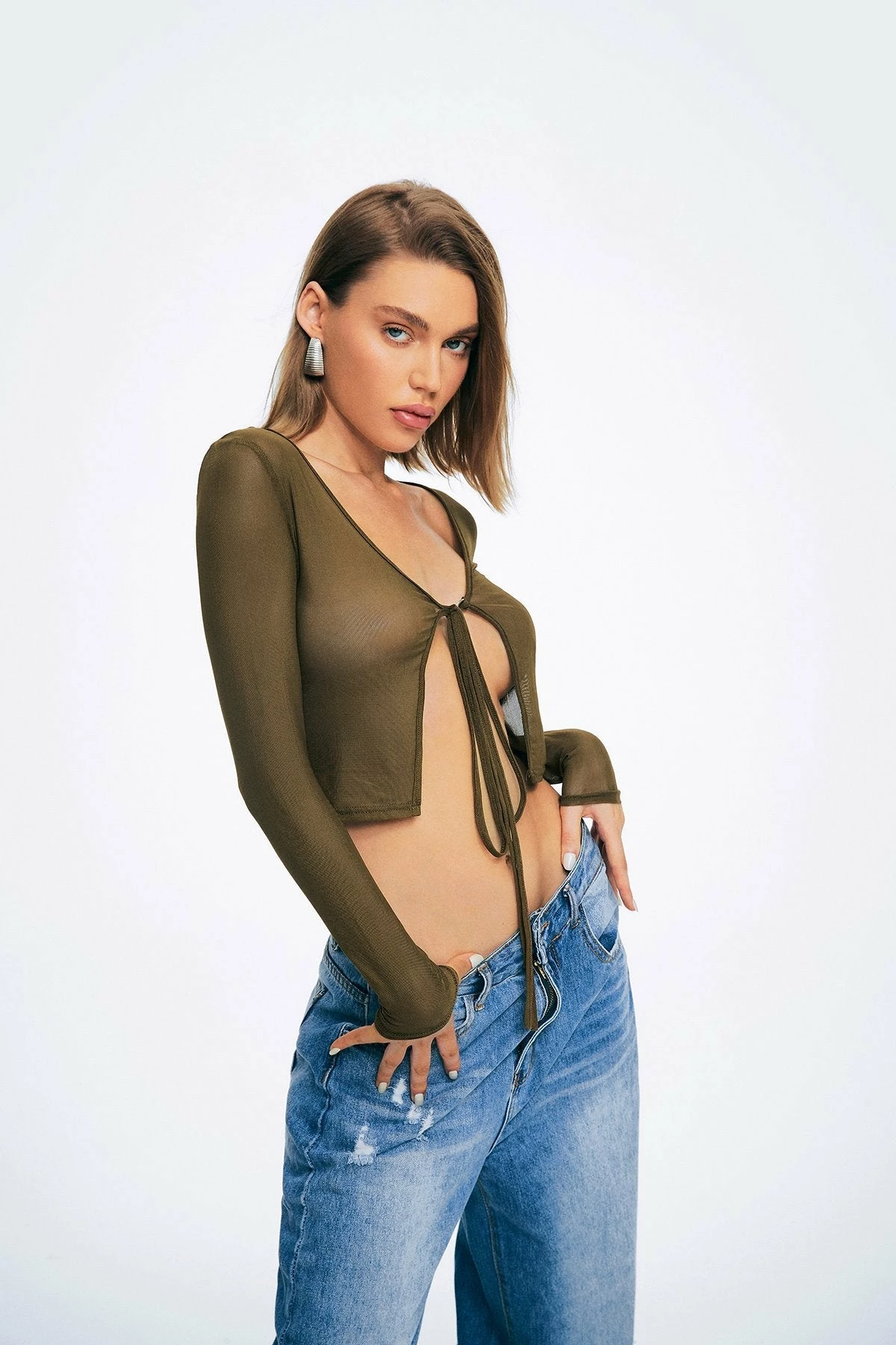 SOLADO Tie Front Split Hem Mesh Long Sleeve Top 5 SOLADO Tie Front Split Hem Mesh Long Sleeve Top - Image 3
