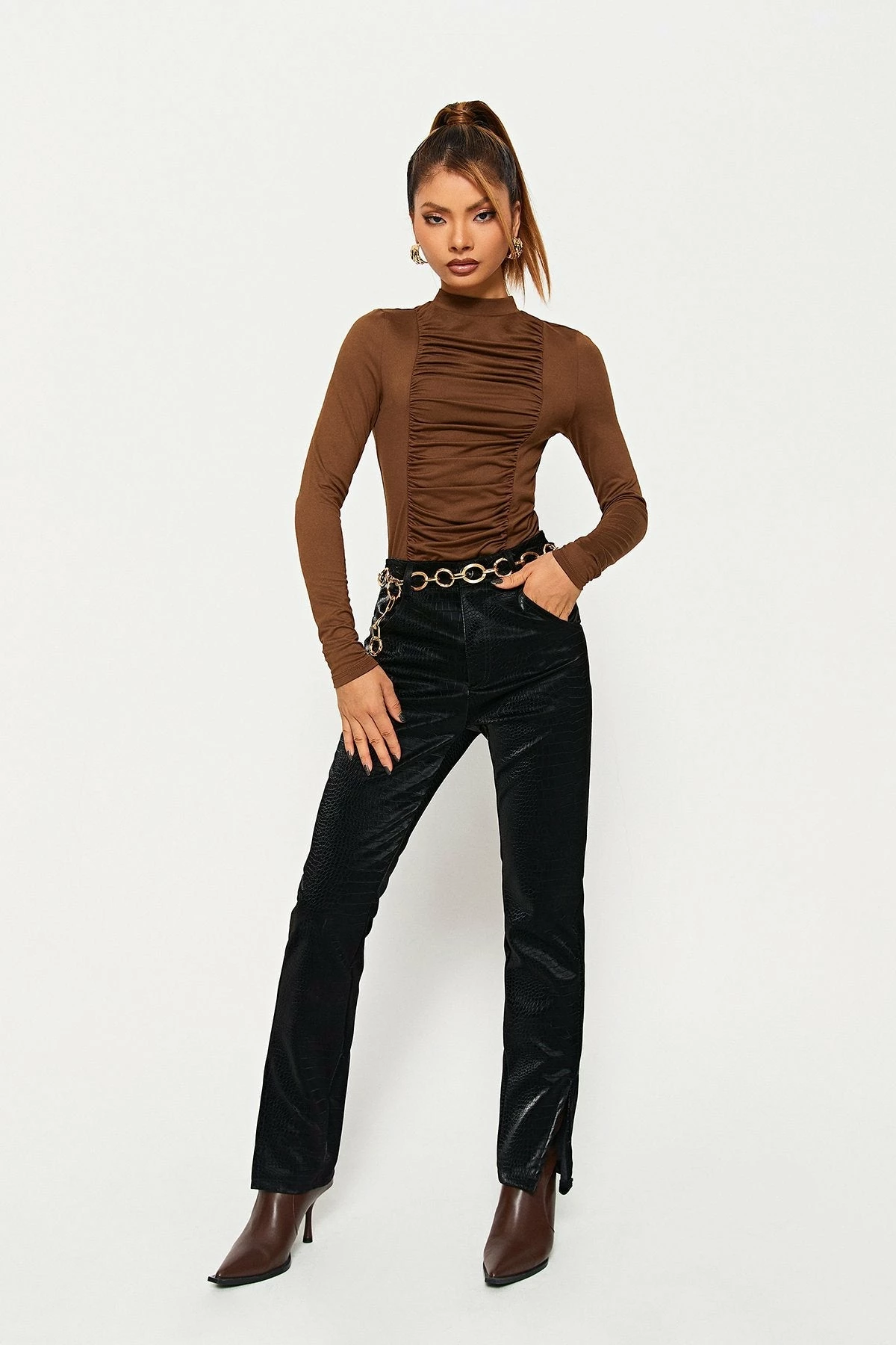 SOLADO Mock Neck Ruched Solid Long Sleeve Top 5 SOLADO Mock Neck Ruched Solid Long Sleeve Top - Image 3