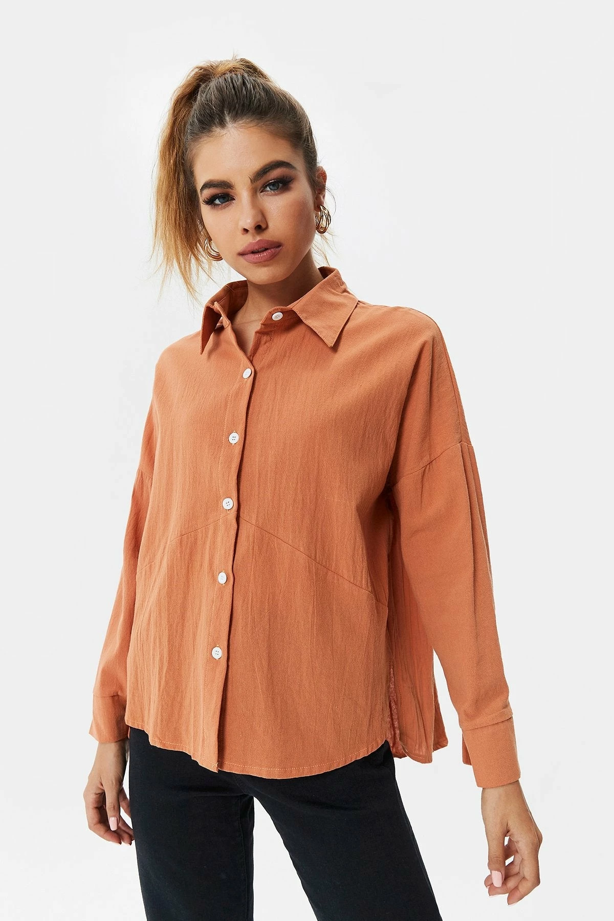 Solado Curved Hem Solid Long Sleeve Blouse 9 Solado Curved Hem Solid Long Sleeve Blouse - Image 7
