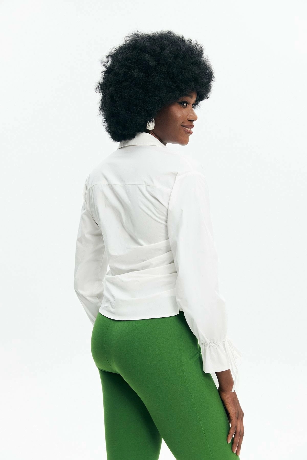 Solado Tie Detail Ruched Plunging Neck Shirt 4 Solado Tie Detail Ruched Plunging Neck Shirt - Image 2