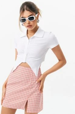 Solado Lapel Neck Asymmetrical Hem Crop Shirt