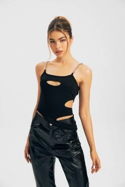 Solado Cut Out Chain Strap Asymmetrical Hem Crop Top