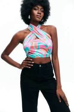 Solado Abstract Print Backless Crop Tank Top