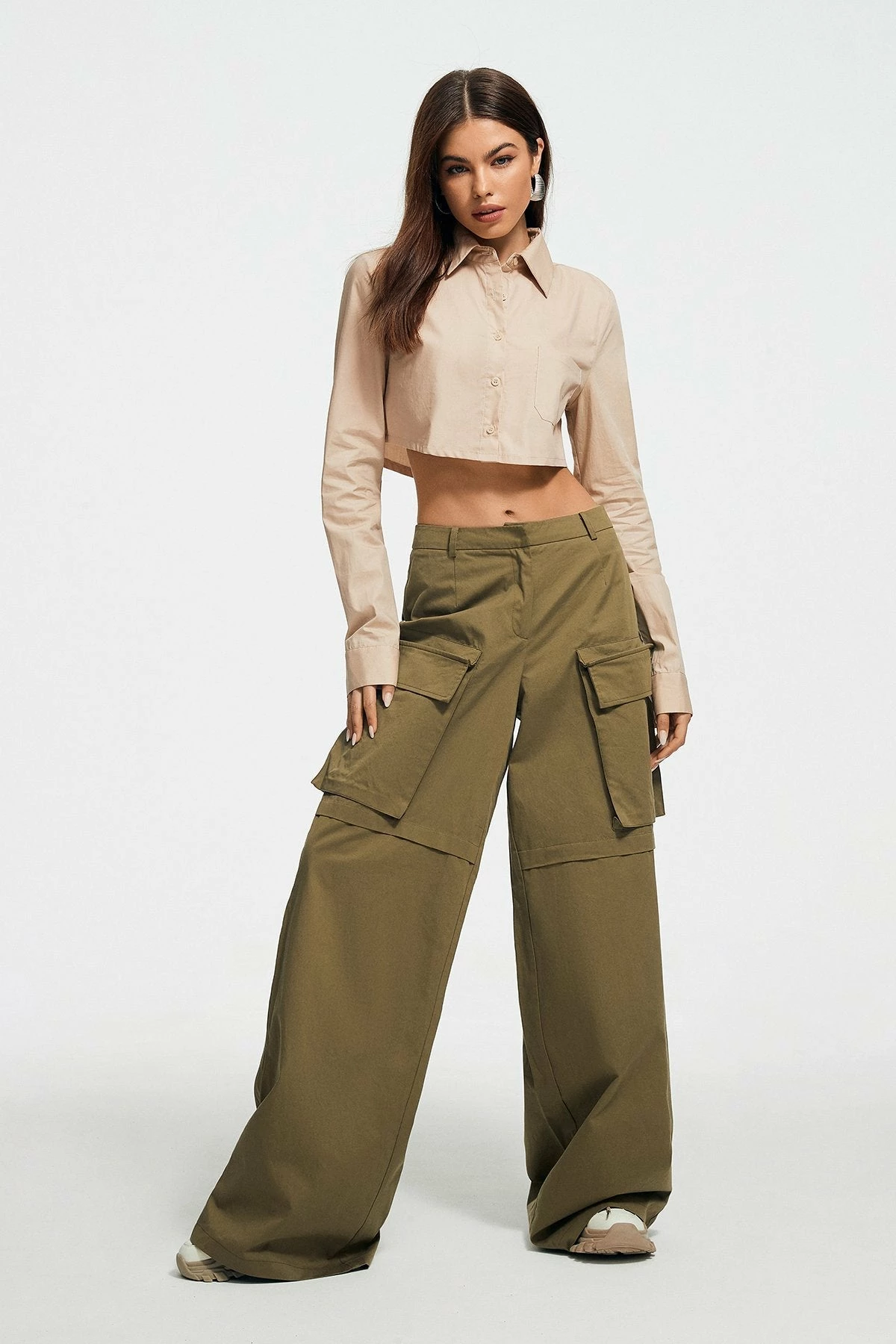 SOLADO Solid Button Front Long Sleeve Crop Shirt 6 SOLADO Solid Button Front Long Sleeve Crop Shirt - Image 4