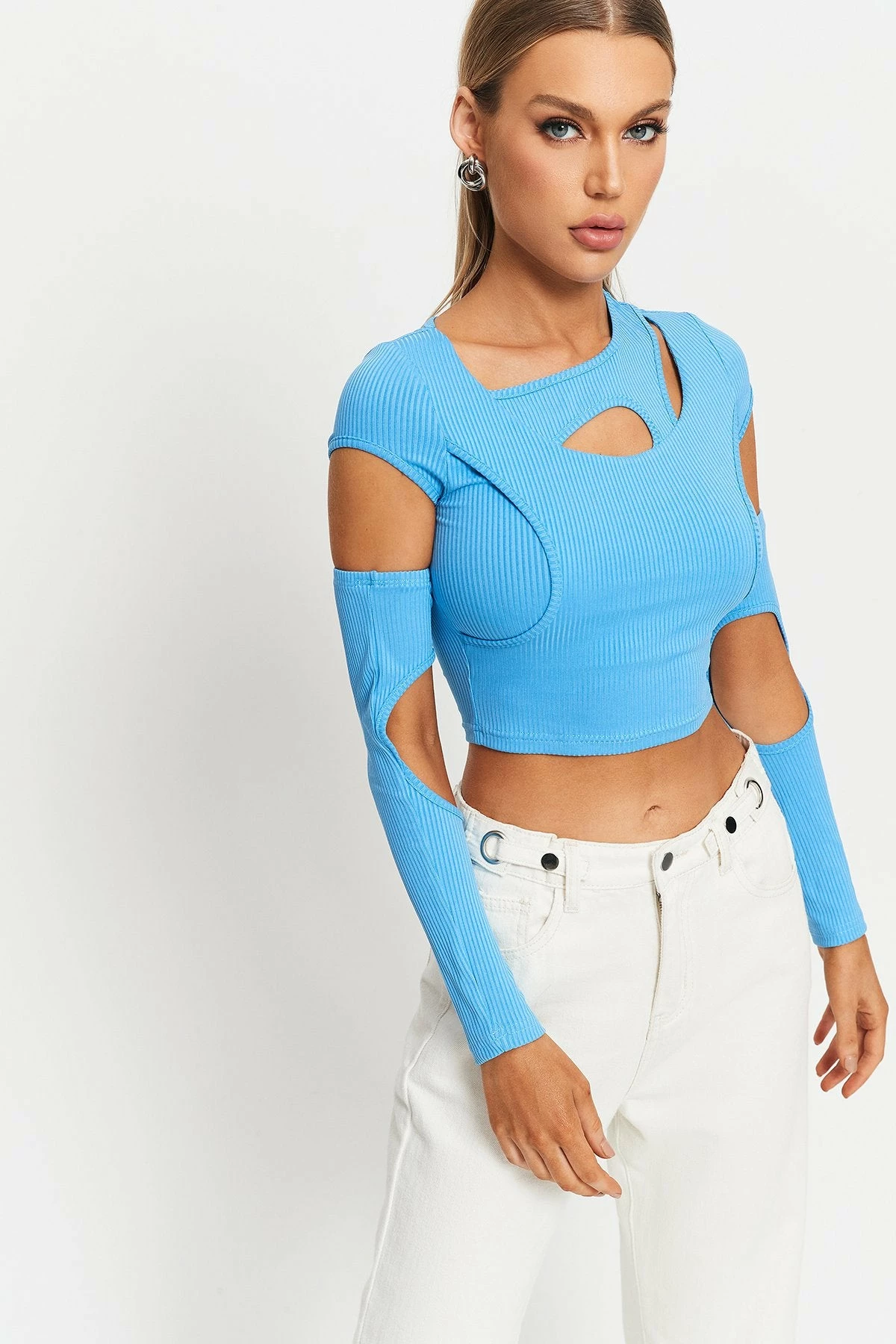 SOLADO Asymmetrical Neck Cut Out Ribbed Long Sleeve Top 4 SOLADO Asymmetrical Neck Cut Out Ribbed Long Sleeve Top - Image 2