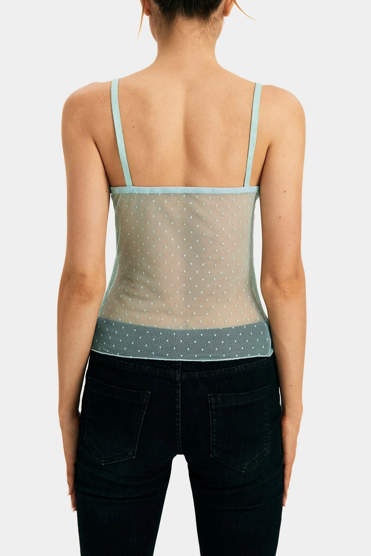 Solado Lace Trim Polka Dot Cross Hem Mesh Crop Top 9 Solado Lace Trim Polka Dot Cross Hem Mesh Crop Top - Image 7
