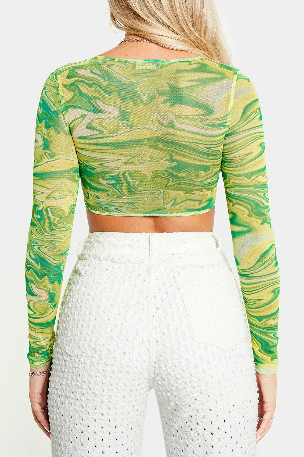 SOLADO Mesh Swirl Print Plunging Neck Long Sleeve Top 9 SOLADO Mesh Swirl Print Plunging Neck Long Sleeve Top - Image 7