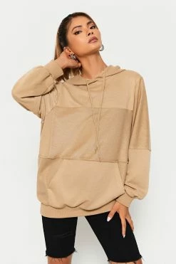 SOLADO Kangaroo Pocket Splicing Drawstring Long Sleeve Hoodie
