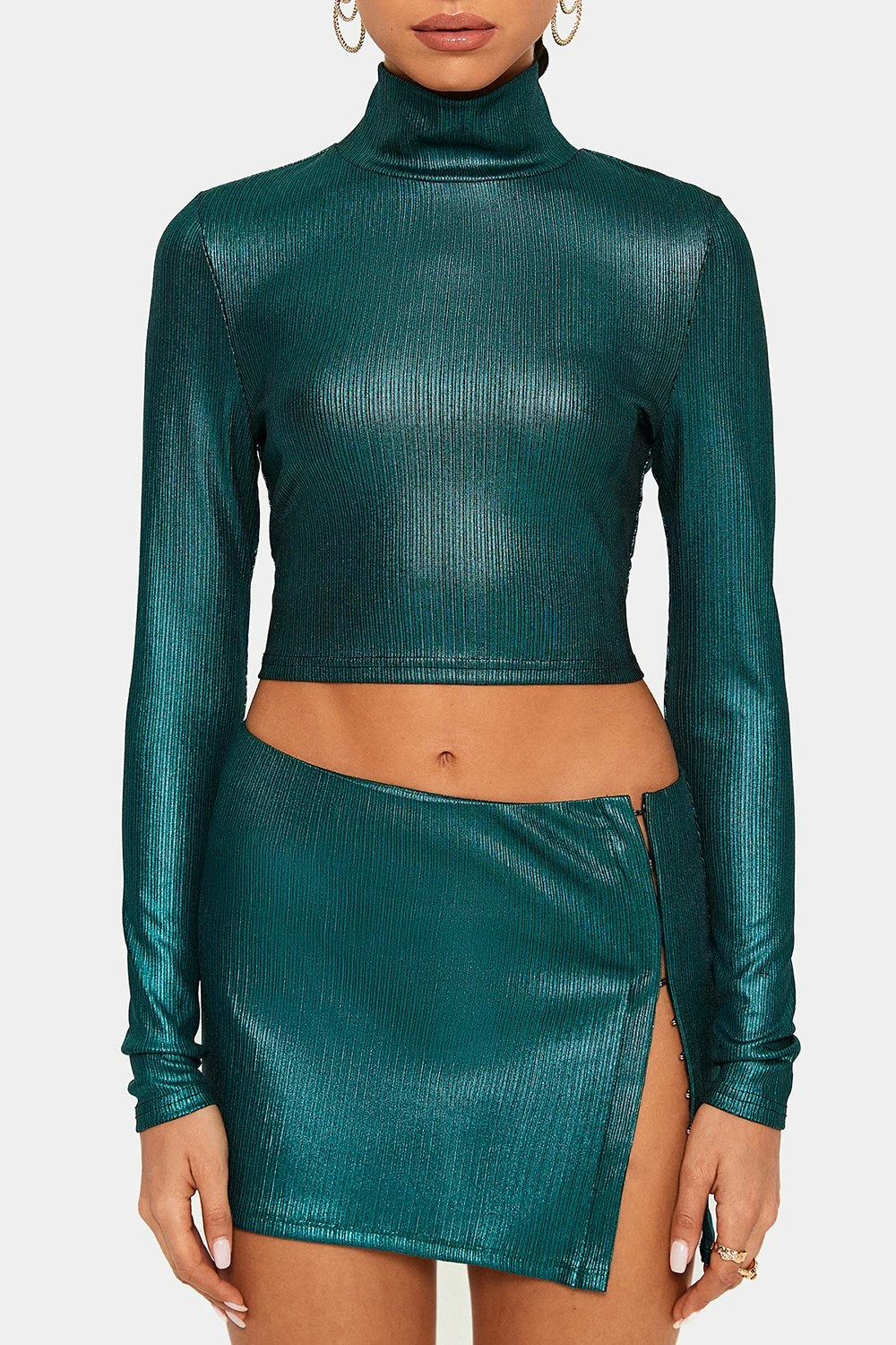 SOLADO High Neck Sheen Solid Long Sleeve Crop Top 8 SOLADO High Neck Sheen Solid Long Sleeve Crop Top - Image 6