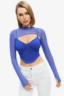 Solado Two Piece Plunging Neck Curved Hem Long Sleeve Top