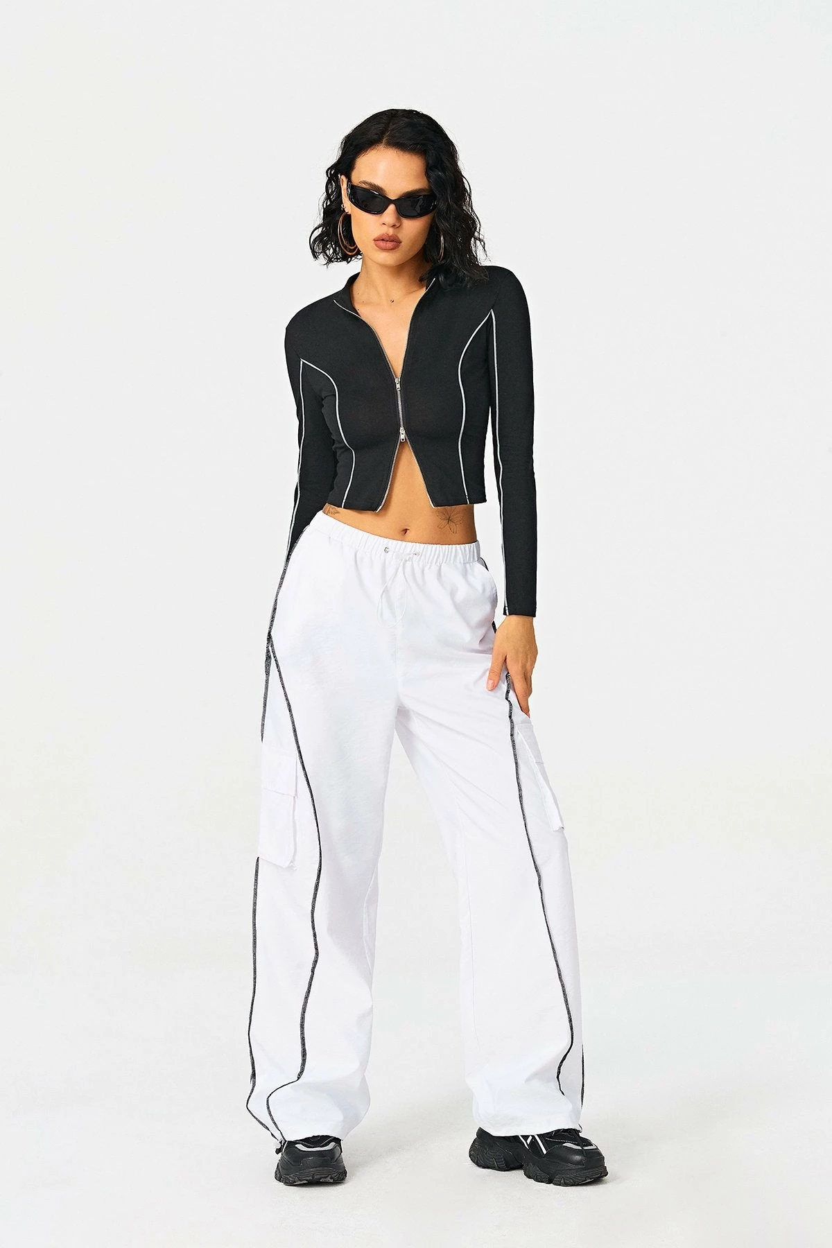 Solado Lapel Neck Colorblock Trim Zip Up Long Sleeve Top 6 Solado Lapel Neck Colorblock Trim Zip Up Long Sleeve Top - Image 4