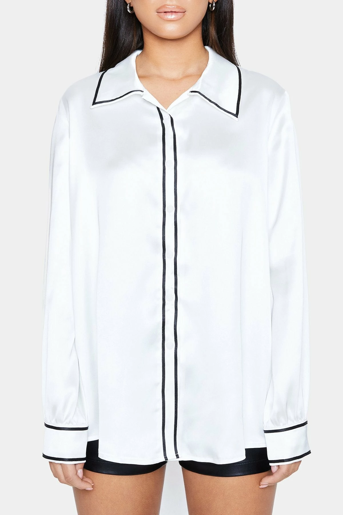 SOLADO Lapel Neck Colorblock Trim Satin Long Sleeve Shirt 8 SOLADO Lapel Neck Colorblock Trim Satin Long Sleeve Shirt - Image 6