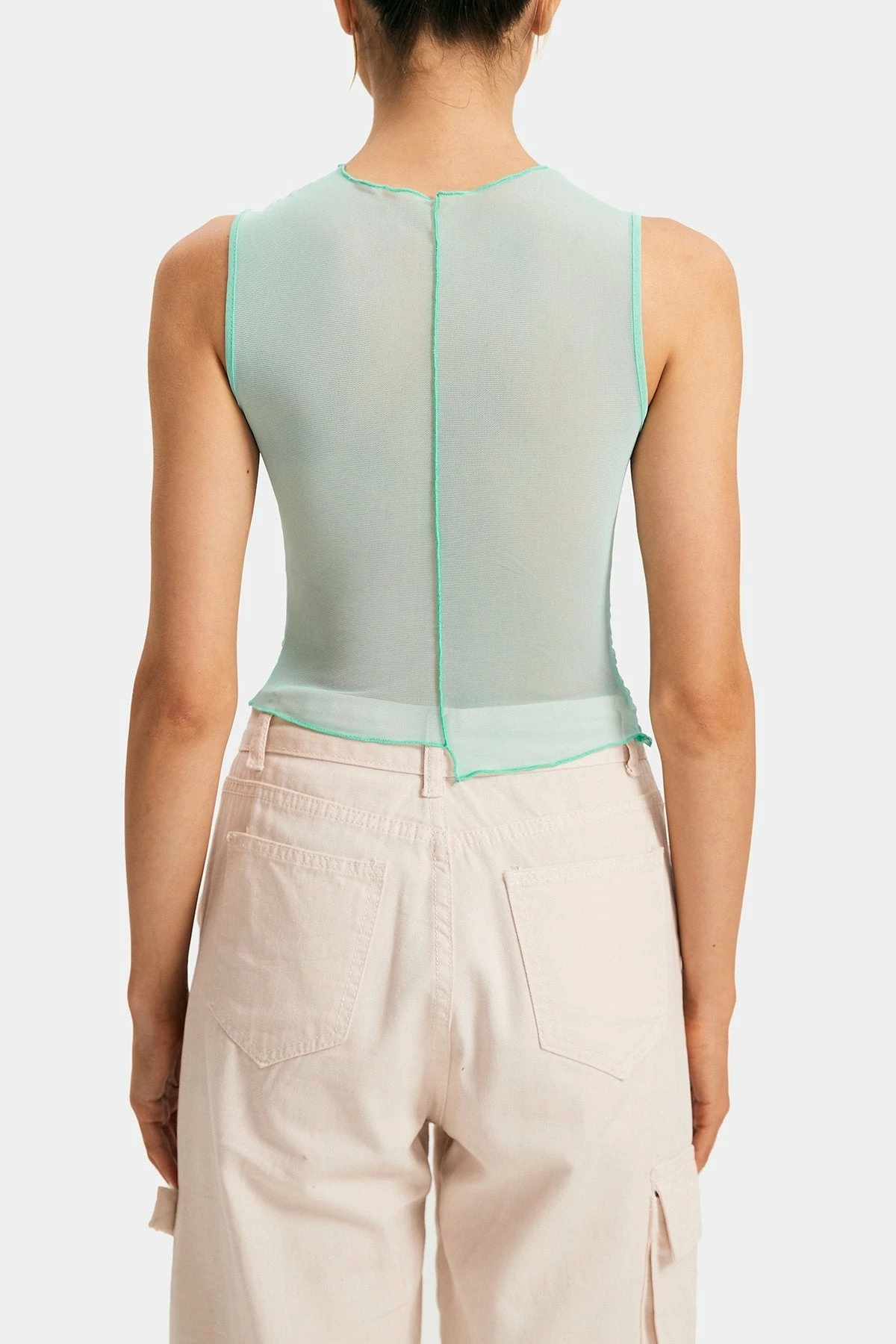 SOLADO Mesh Tie Front Seam Detail Asymmetrical Hem Tank Top 9 SOLADO Mesh Tie Front Seam Detail Asymmetrical Hem Tank Top - Image 7