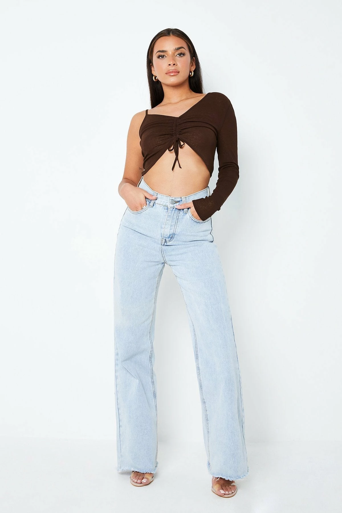 SOLADO Drawstring Ruched One Sleeve Solid Crop Top 7 SOLADO Drawstring Ruched One Sleeve Solid Crop Top - Image 5