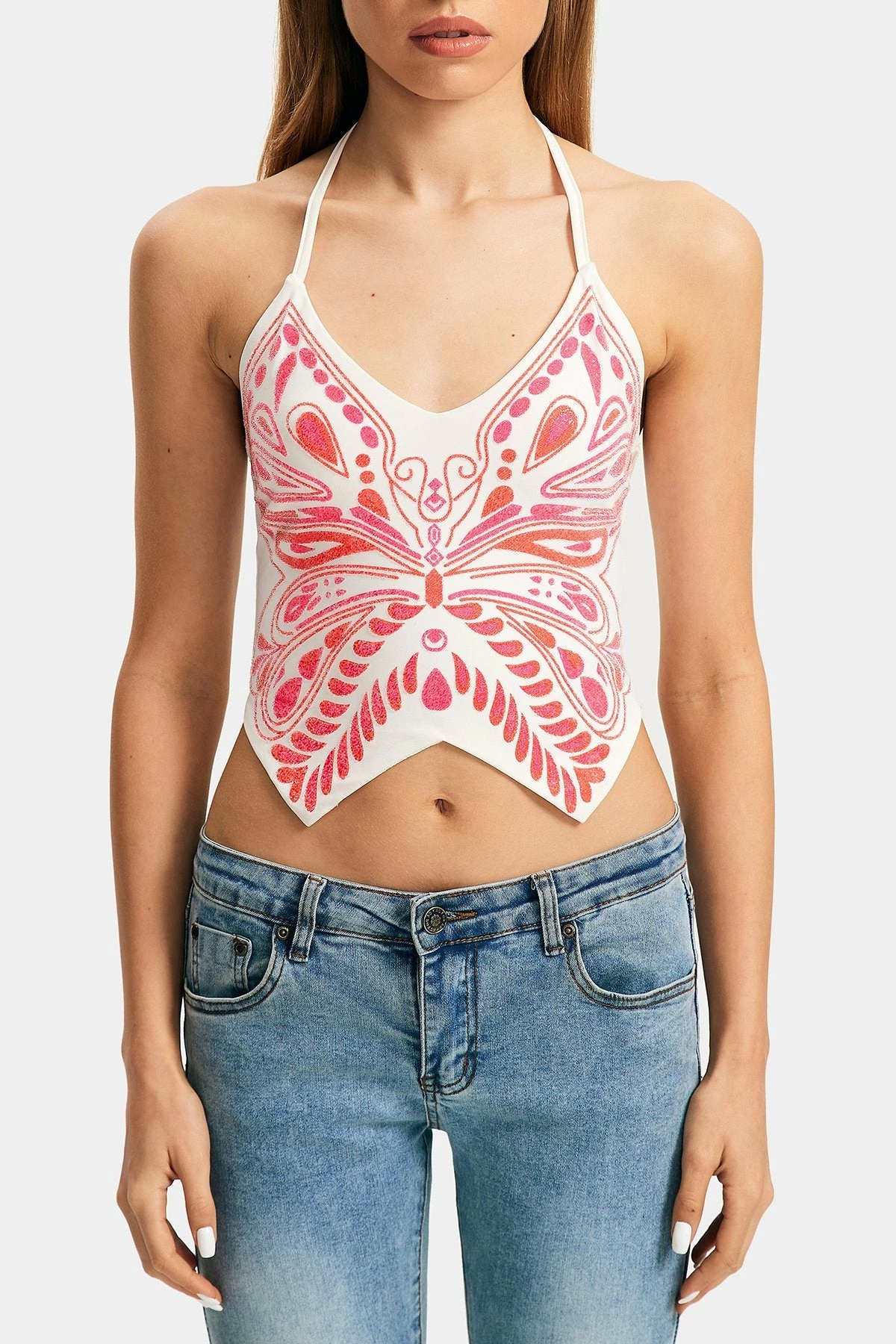 Solado Butterfly Print Tie Backless Halter Neck Crop Top 8 Solado Butterfly Print Tie Backless Halter Neck Crop Top - Image 6