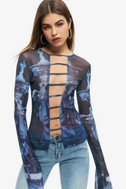 Solado Abstract Print Cut Out Long Sleeve Top
