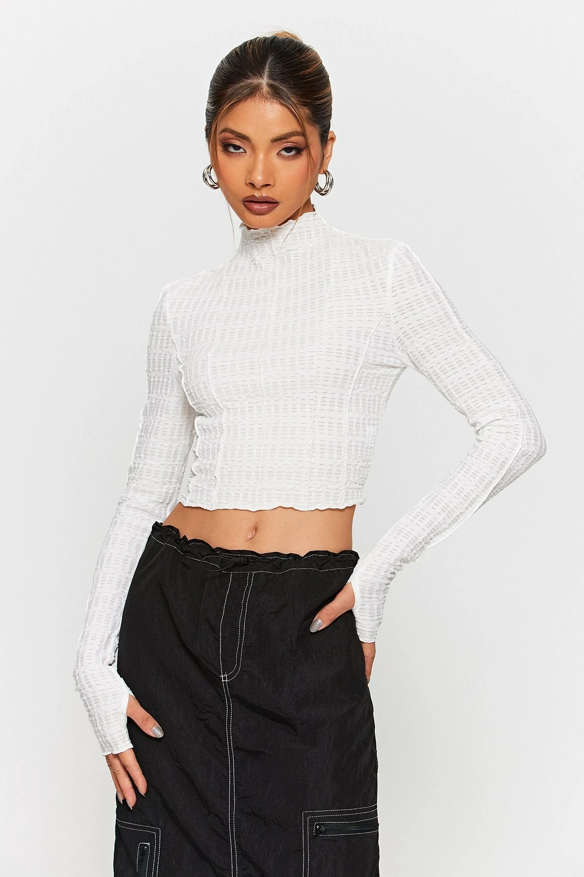 SOLADO Mock Neck Seam Detail Textured Long Sleeve Top 3 SOLADO Mock Neck Seam Detail Textured Long Sleeve Top