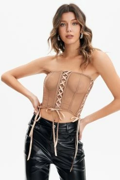 Solado Mesh Lace Up Tube Crop Top
