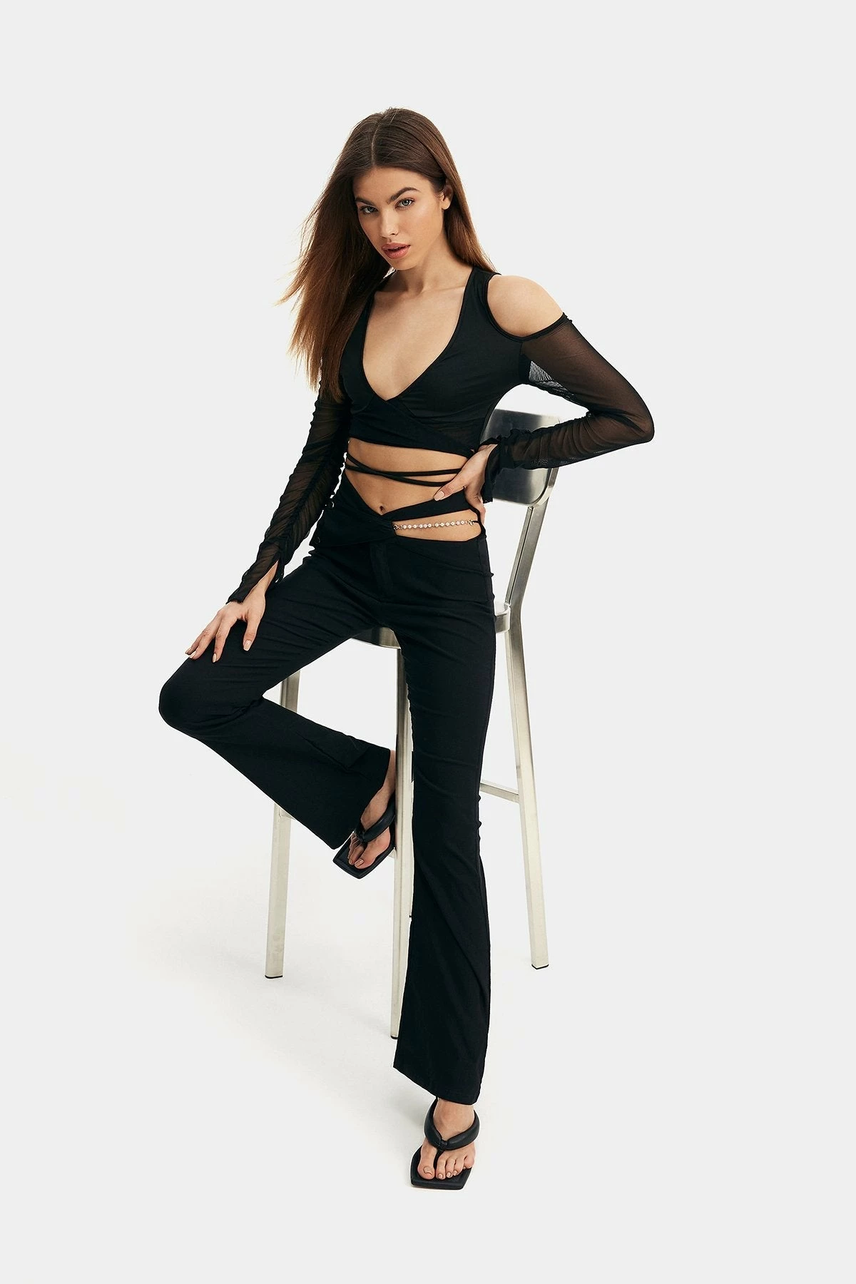 Solado Plunging Neck Cold Shoulder Cross Tie Long Sleeve Top 8 Solado Plunging Neck Cold Shoulder Cross Tie Long Sleeve Top - Image 6
