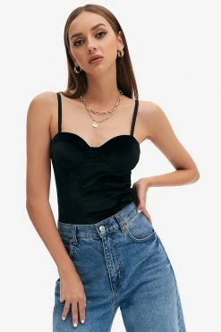 Solado Velvet Plunging Neck Backless Cami Corset Top