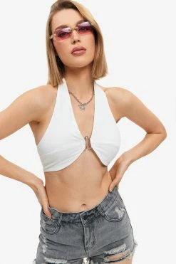 Solado Buckled Front Halter Neck Backless Crop Top