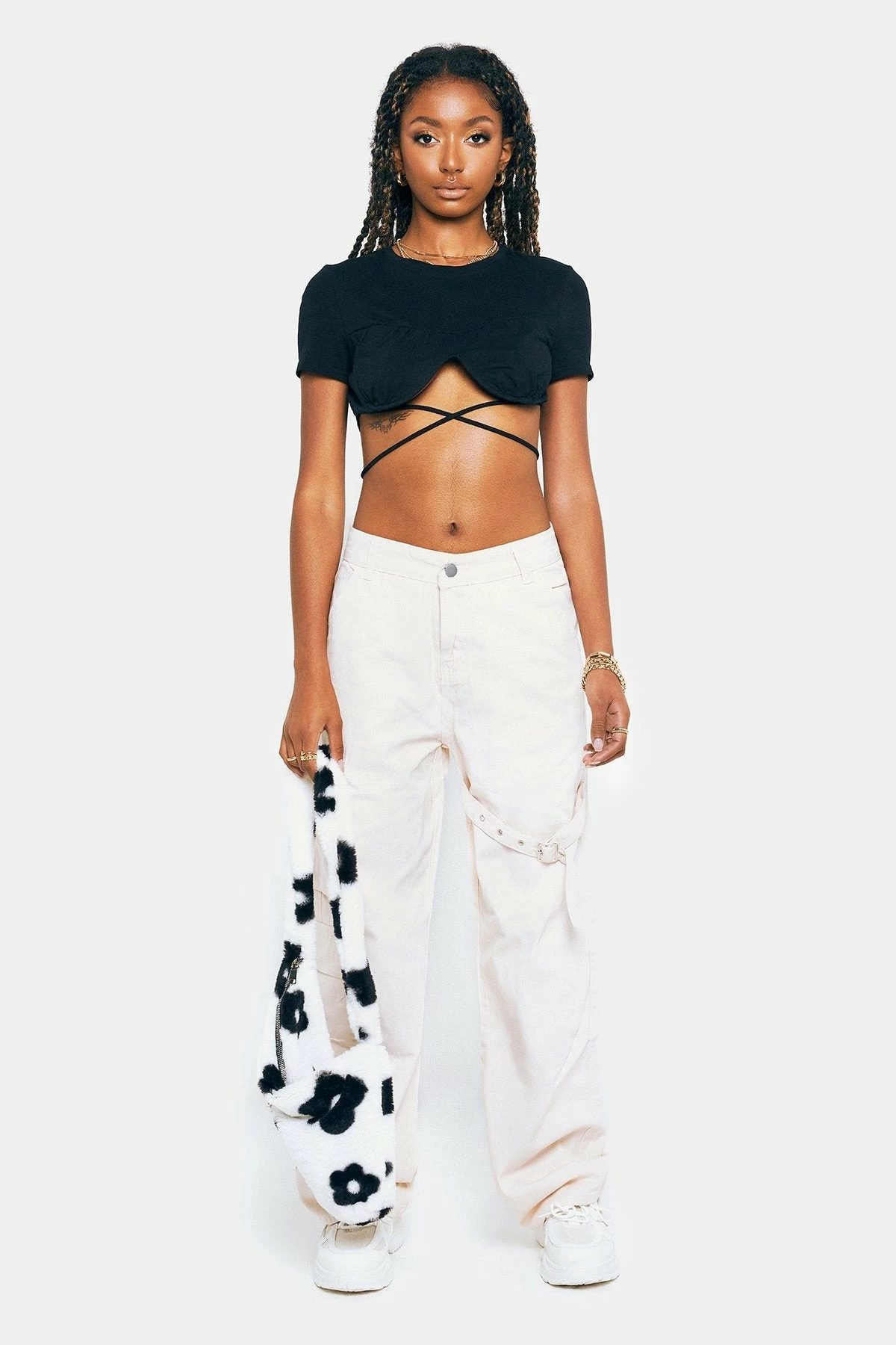 SOLADO Solid Cross Tie Short Sleeve Crop Top 4 SOLADO Solid Cross Tie Short Sleeve Crop Top - Image 2