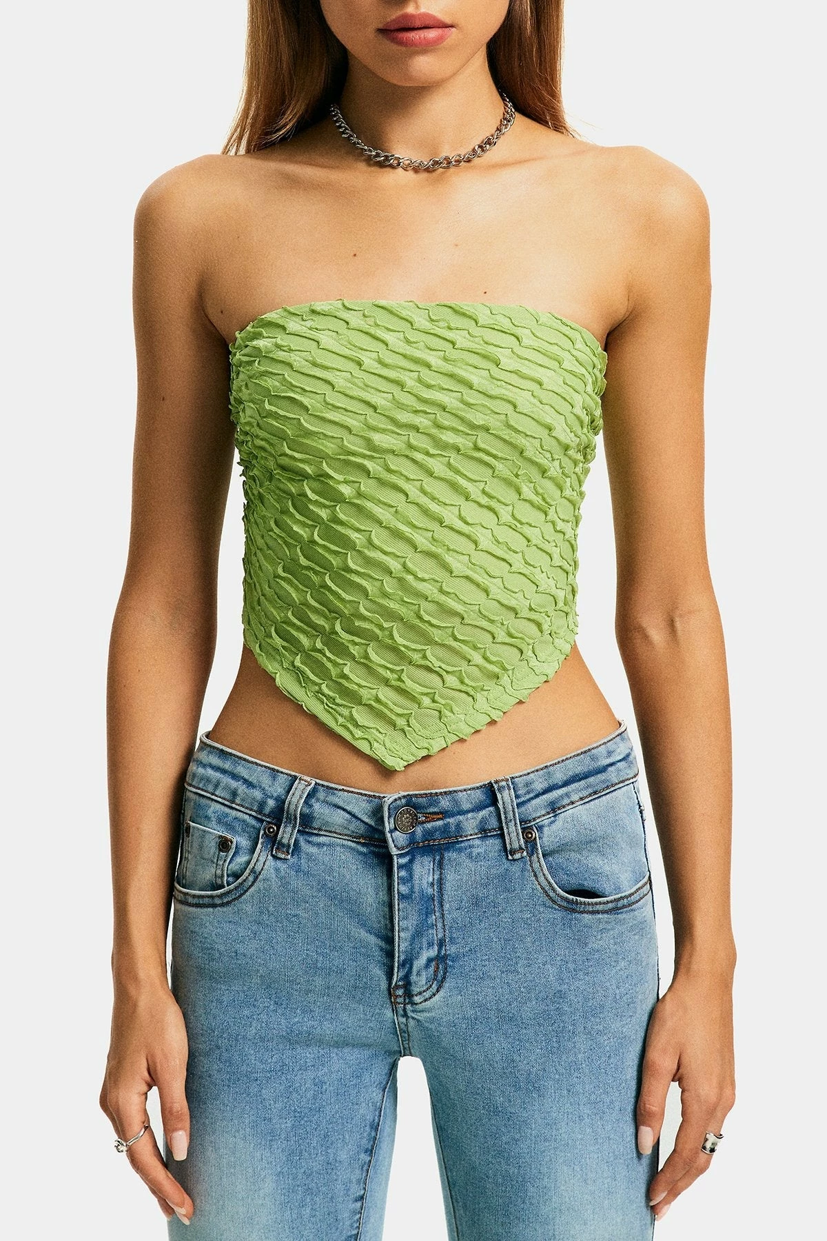 Solado Textured Hanky Hem Tie Backless Tube Crop Top 8 Solado Textured Hanky Hem Tie Backless Tube Crop Top - Image 6