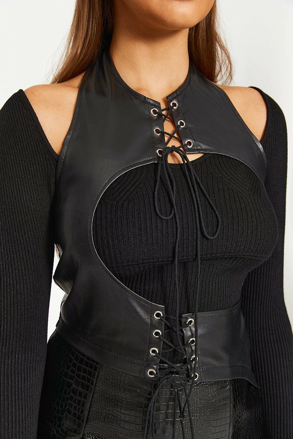 Solado Cut Out Lace Up Asymmetrical Hem PU Leather Tank Top Without Knitted Top 7 Solado Cut Out Lace Up Asymmetrical Hem PU Leather Tank Top Without Knitted Top - Image 5