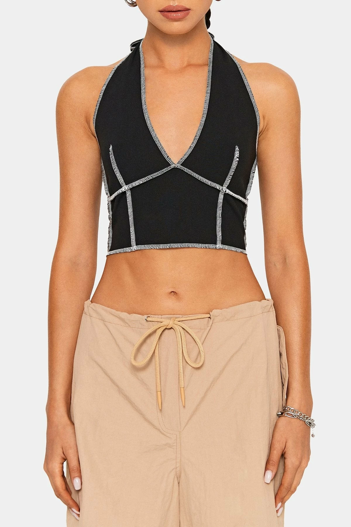 SOLADO Plunging Neck Top-stitching Backless Crop Top 8 SOLADO Plunging Neck Top-stitching Backless Crop Top - Image 6