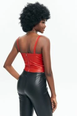 Alternative view of Solado Plunging Neck Zipper Back PU Leather Corset Top
